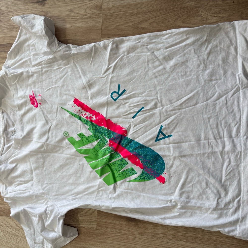 Nike White Tee with Green and Pink Graphic